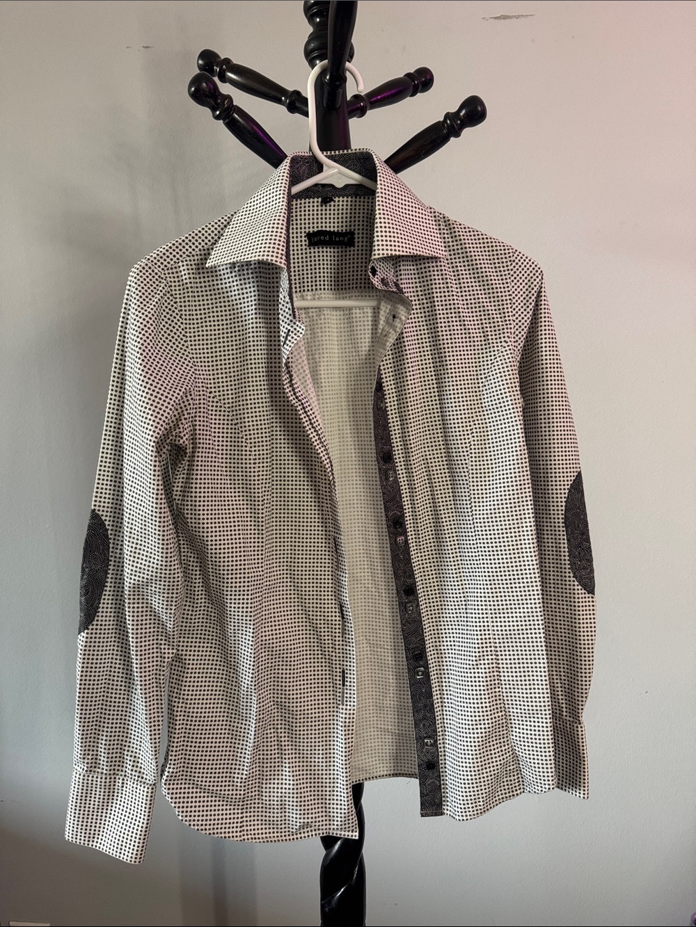 Black & White Micro-Check Button-Up Shirt with Elbow Patches 4.T